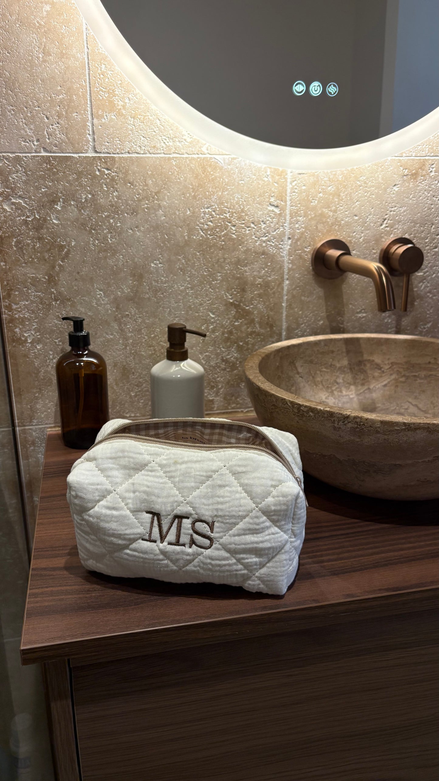 Trousse brodée - Écru gaze de coton