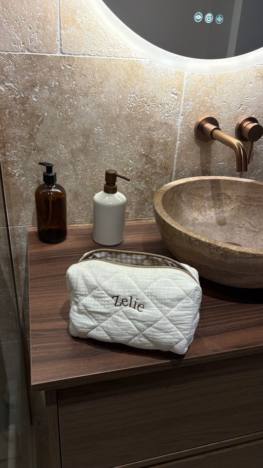 Trousse brodée - Écru gaze de coton