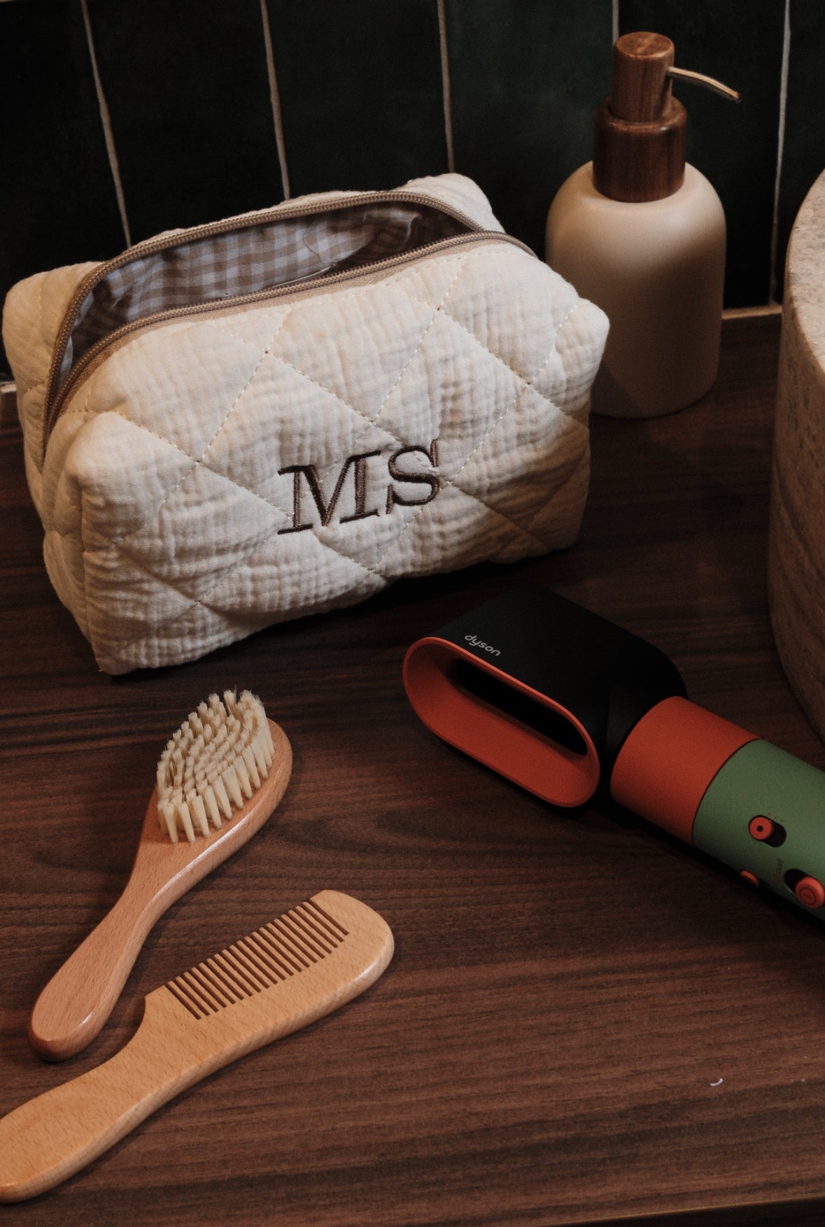 Trousse brodée - Écru gaze de coton