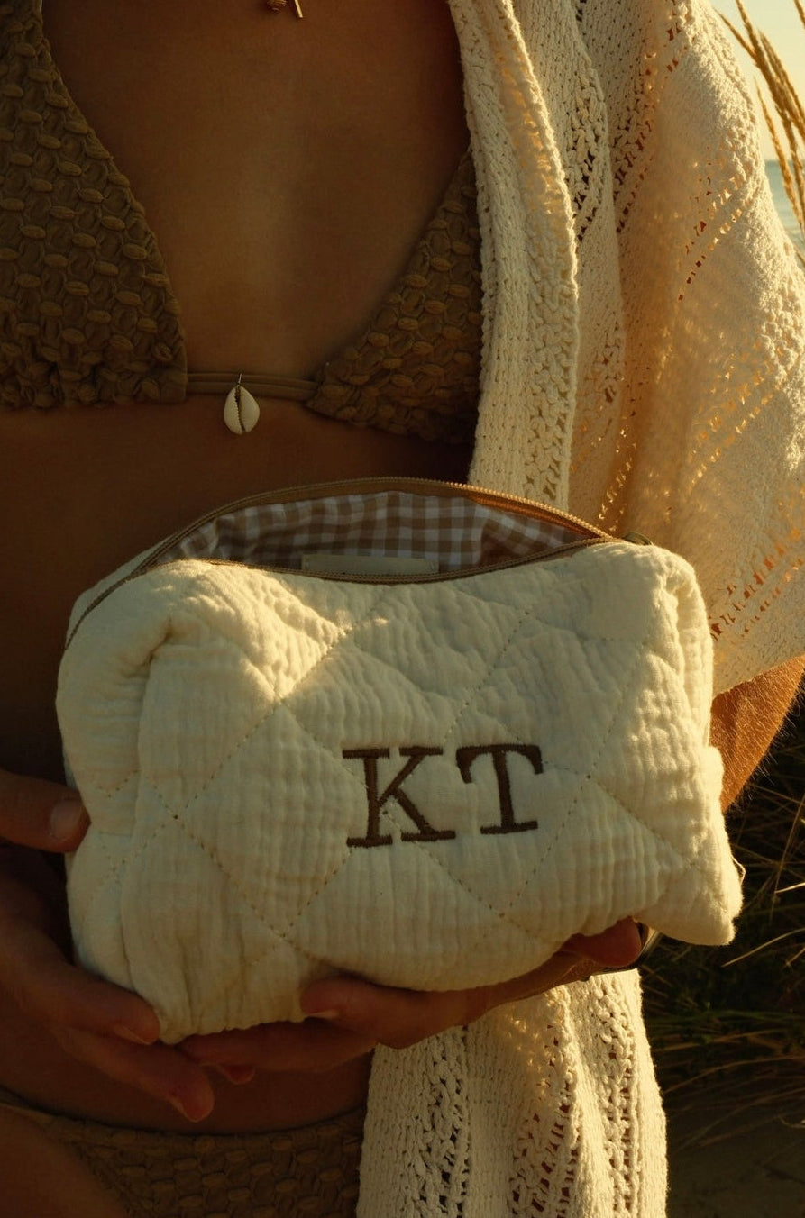 Trousse brodée - Écru gaze de coton